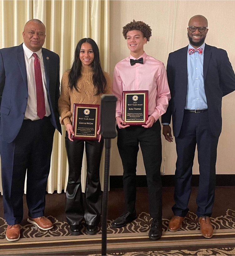 TAE Senior Gianna McGee, second from left, stands with County representatives and the other recipient of The Way Youth Award given to recognize character, leadership, and community involvement in Chemung County.